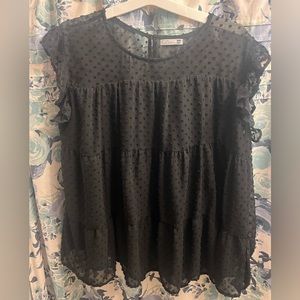 2X sheer black lined dobby dot baby doll tunic